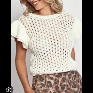 Joie Short Sleeve White Ruffle Sweater, NWT